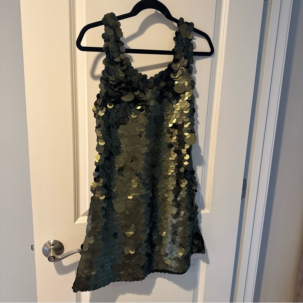 Cynthia Rowley Dark Green Sequin Sleeveless Dress | S - Picture 7 of 7